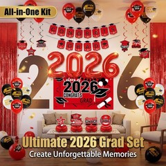 Graduation Party Decorations 2026 Black Red Grad Banner Class Of Backdrop Balloo