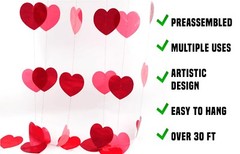 Valentine’s Day Heart Garland, PREASSEMBLED, 6 Strands, 30 Feet