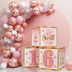 Sweet 16 Party Decorations,16Th Birthday Boxes Decor for Girls Women Sweet Sixte