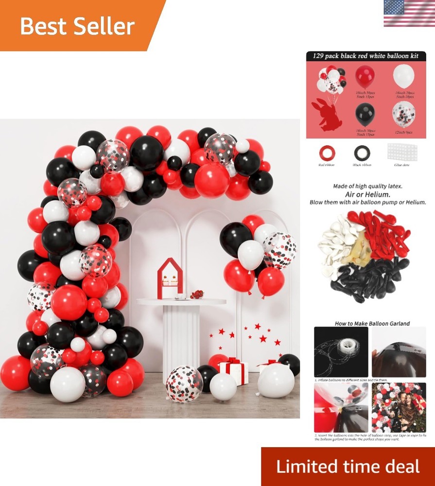 129pcs Red Black White Balloons Confetti Garland Arch Kit for Graduation BBQ …