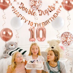 Rose Gold Double Digits Happy 10th Birthday Banner Garland Foil 10