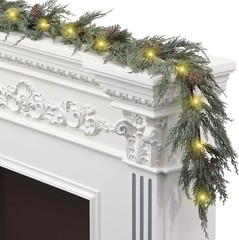 6 Ft Realistic Christmas Garland with Lights, 30 Warm Lights with 8 Light