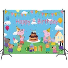 Peppa Pig Theme Happy Birthday Backdrop Kids Birthday Party Decoration 5×3.5ft
