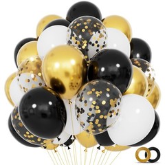 68Pcs Black White Gold Balloons with 12 Inch Black Gold Confetti Balloons for G