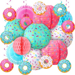 19 Pcs Donut Birthday Party Decorations Lanterns Hanging Donut Theme Decor Paper