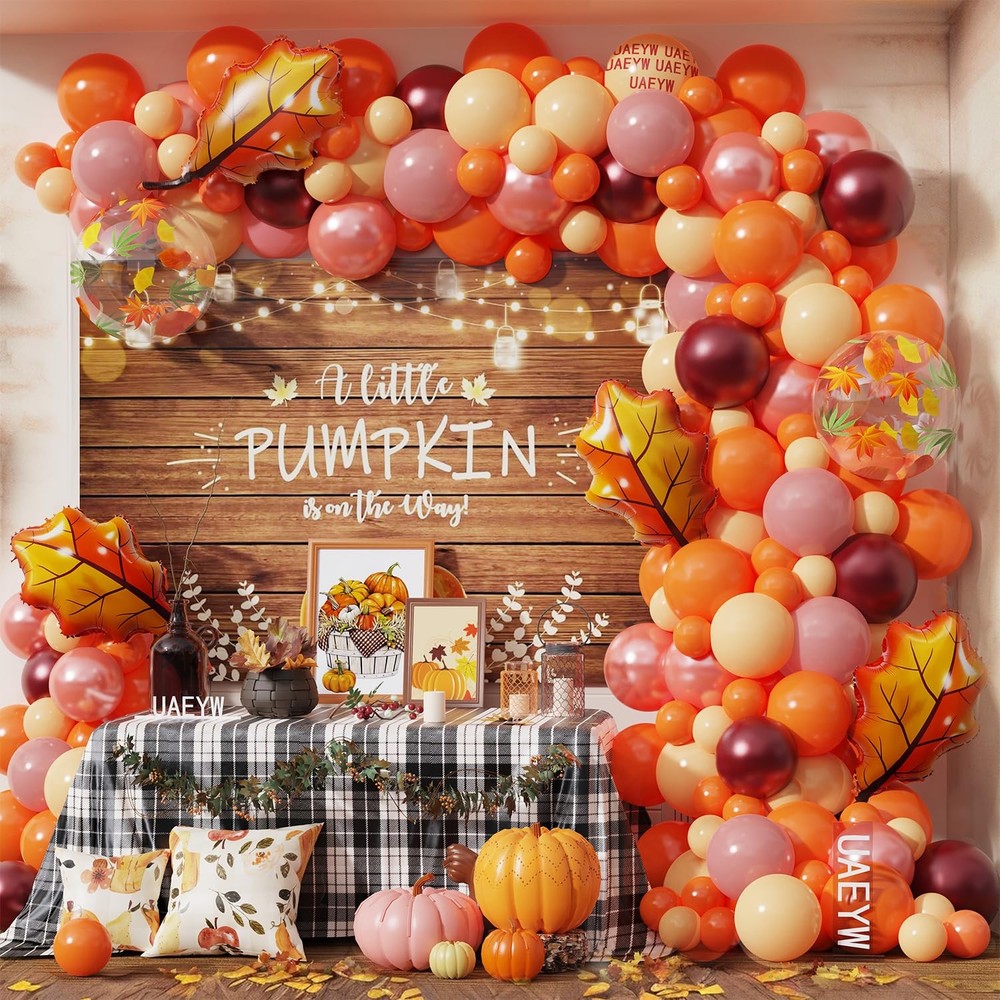 138Pcs Fall Thanksgiving Balloon Garland Arch Kit, Orange Blush Burgundy Rose…