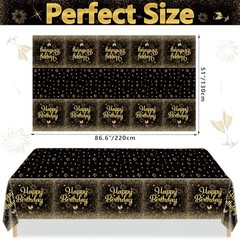 Pack Black Gold Happy Birthday Tablecloths, 51×87» Plastic Disposable 2
