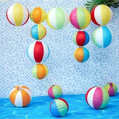 16PCS Pool Party Decorations, Summer Beach Ball Paper Lanterns, Colorful Luau…