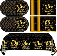 41Pcs 50th Birthday Party Decorations for Men Women, Black Gold Happy 50th Birth