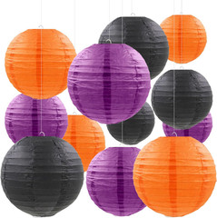 12 Pcs Paper Lanterns Halloween Party Decorations Orange Black Purple Halloween
