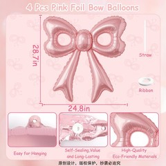 4 Pcs Pink Bow Balloons, 31”Huge Bow Aluminum Foil Balloons for Birthday, Bab…