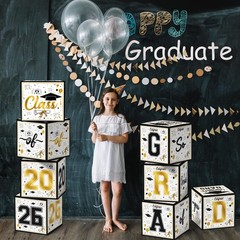 8 Pack Graduation Decorations 2026 – Black Gold Balloon Boxes for Class of 2026.