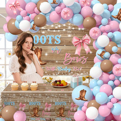 Gender Reveal Decorations Kit – 116Pcs Balloon Arch with Rustic Backdrop