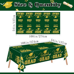 Graduation Decorations 2026 Green and Gold Graduation Tablecloths 2 Pack Congr