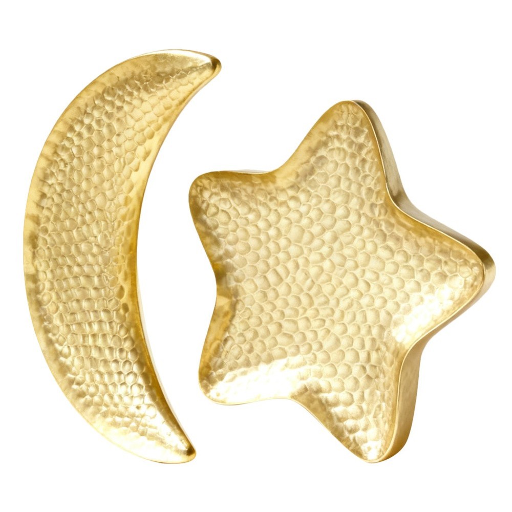 2 Pcs Hammered Star and Moon Fruit Plate Eid Tray Ramadan Texture Dessert