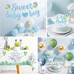 201PCS Baby Shower Decorations Boy Tableware Set, 25 Serves Disposable Plates an