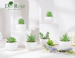 Der Rose 6 Pack Fake Plants Small Realistic Succulents 3.14″H × 2.3″W, Green