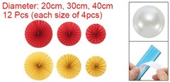 12Pcs 8″/12″/16″ Paper Fans Hanging Decoration Round Fans with Pearl Red/Gold