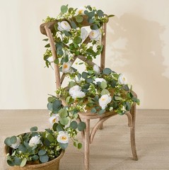 2 Pack 6Ft Artificial Eucalyptus Flower Garland with White Roses, Faux Floral