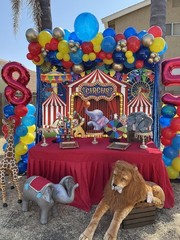 Delightful Red Vinyl Carnival Theme Backdrop for Fun Kids Celebrations