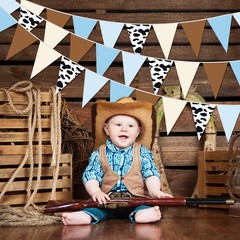 5 Pcs 49.2Ft Western Cowboy Party Decorations Cowboy First Rodeo Party Triang…