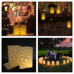 50 pcs White Luminary Candle Bags Special Lantern Luminary Bag with Stars Moo…