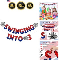 Spider Theme 3rd Birthday Banner, Pre-strung Swinging into 3 Banner, Spider 3…