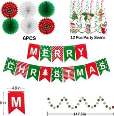 Merry Christmas Banner Paper Fan Garland Snowman Tree Party Decor