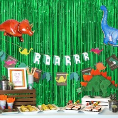 Green Party Decorations Tinsel Curtains, 4 Pack 3.2×8.2 FT Extra Long, Green