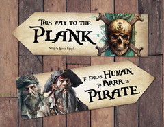 6 Pirate Skull & Crossbones Party Decoration Arrows Signs