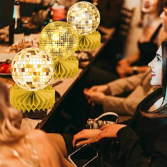 Gold Disco Ball Party Honeycomb Centerpieces 70s Disco Birthday Party Table Deco