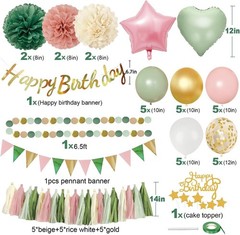 Pink Birthday Party Decorations Kit for Girls Women with Banner Foil Balloons