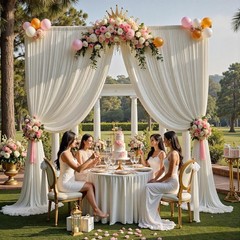 10ftx12ft Beige Backdrop Curtains for Parties, Wrinkle Polyester Beige Photo