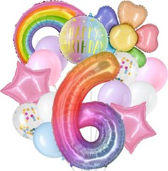 6th Birthday Decorations for Girls, 15PCS Pastel Rainbow Party Balloon Set wi…