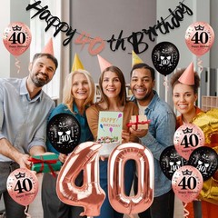 11Pcs 40th Birthday Decorations Kit for Women, Rose Gold Happy 40th Birthday …