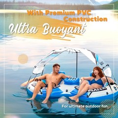 2 Person River Tube with UV Blocking Canopy – Sun Protection Double Water Flo…