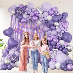 Purple Birthday Decorations for Women with Metallic Silver White Lavender