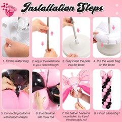 2 Sets Adjustable Black Pink Bow Balloon Column Stand Kit Include 143 Pcs Bla…