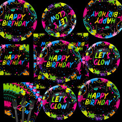 81 Pieces Glow Neon Party Supplies – Glow in the Dark Birthday Plates, Fluoresce
