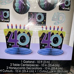 40th Birthday Decorating Kit 10 Pieces Purple & Teal Party Supply