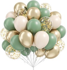65PCS Sage Green Balloons, 12inch Latex Sage Green Sand White Metallic Gold C…