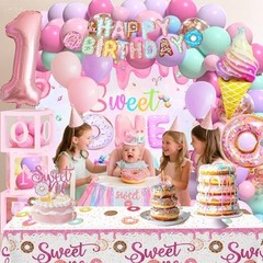 «Sweet 1st Birthday Decorations for Girls – Donut Theme Party Set with Backdrop,