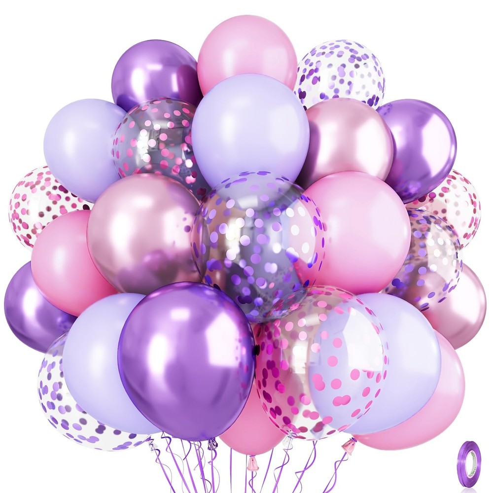 Pastel Pink and Purple Balloons, 12 Inch Metallic Purple Lilac Pink Confetti …