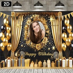 1pc 2D Gold Themed Tapestry Personalized Birthday Custom Poster Banner Backdrop❀