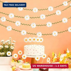 3D Daisy Flower Garland (2PCS) Flower Banner Wildflower Party Decorations Leaves