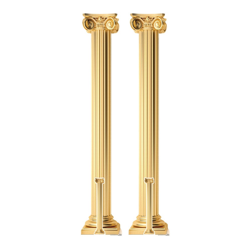 Golden Roman Pillars Cardboard Cutouts Set of 2 Standees with Free Minis