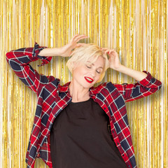 Voircoloria 3 Pack 3.3 x 8.2 ft Laser Gold Foil Fringe Backdrop Curtains, Tinsel