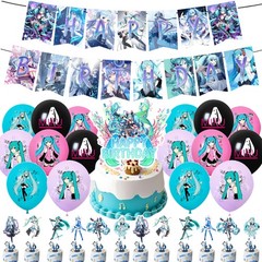 Hatsune Miku Happy Birthday Banner Balloon Cake Topper Anime Party Decorations