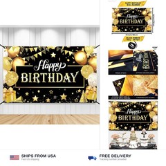 KatchOn, Happy Birthday Banner Black and Gold – Large 72×44 Inch | Happy Birt…
