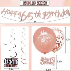 WOJOGO 65th Birthday Decorations for Women, Rose Gold 65th Birthday Decor Kit…